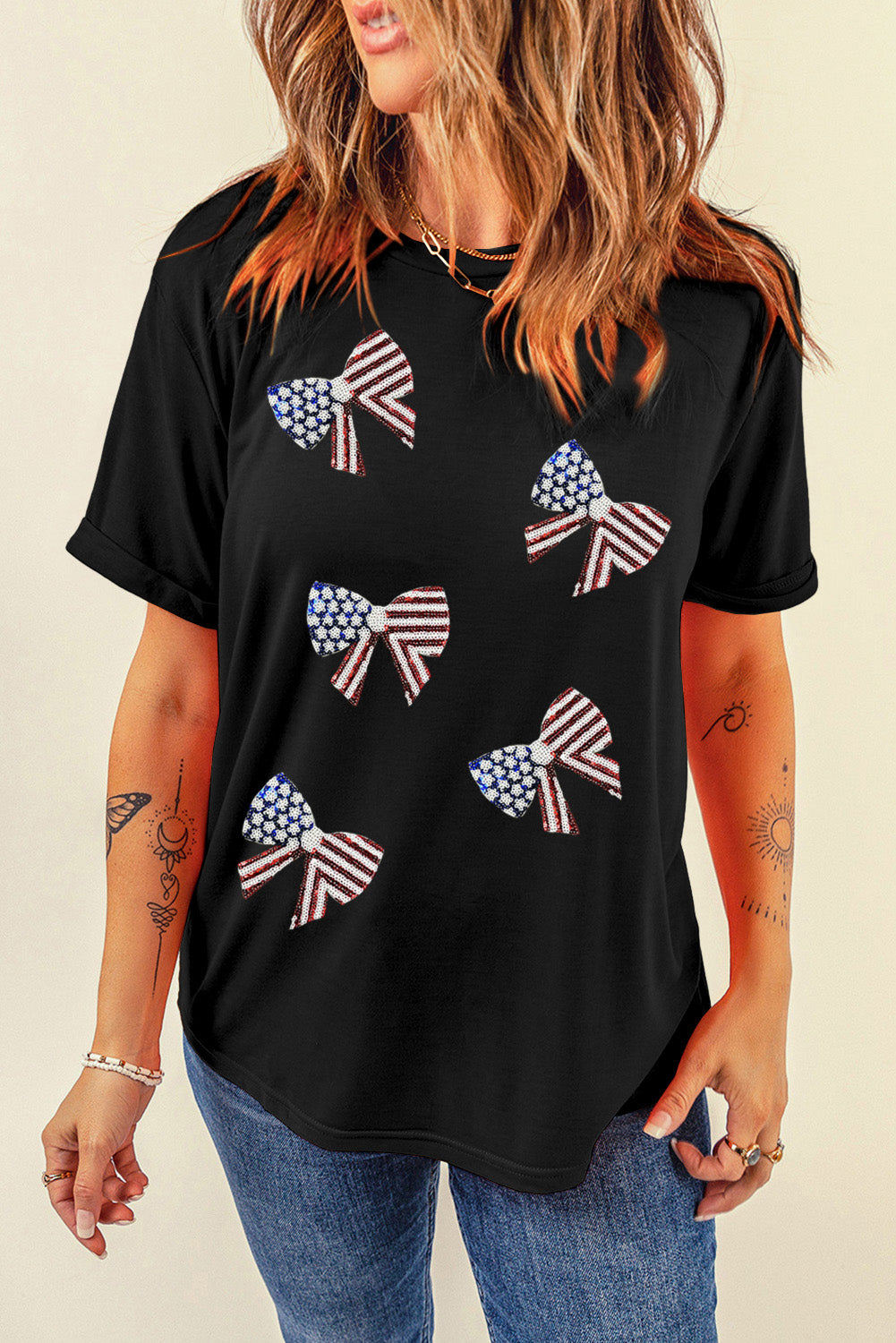 US Flag Round Neck Short Sleeve T-Shirt