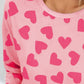 Heart Print Round Neck Top and Shorts Lounge Set