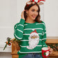 Sequin Santa Striped Round Neck Long Sleeve Sweater