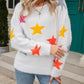 Star Pattern Round Neck Fuzzy Sweater