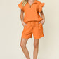 Double Take Full Size Texture Flounce Sleeve Top and Drawstring Shorts Set