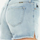 Kancan High Rise Side Slit Denim Shorts