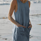 Round Neck Sleeveless Romper with Pockets