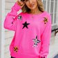 Star Pattern Round Neck Dropped Shoulder Sweater