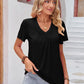 Double Take Ruched V-Neck Short Sleeve T-Shirt