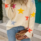 Star Pattern Round Neck Fuzzy Sweater