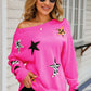 Star Pattern Round Neck Dropped Shoulder Sweater