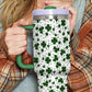 Dark Green Clover Print Thermos Cup with Handle 1200ml