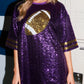 Sequin Football Round Neck Half Sleeve Oversize Top