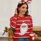 Sequin Santa Striped Round Neck Long Sleeve Sweater