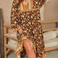 Plus Size Printed V-Neck Balloon Sleeve Dress