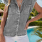 Collared Neck Cap Sleeve Denim Top