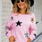 Star Pattern Round Neck Dropped Shoulder Sweater