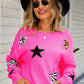 Star Pattern Round Neck Dropped Shoulder Sweater