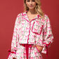 Tied Printed Collared Neck Long Sleeve Top and Shorts Set