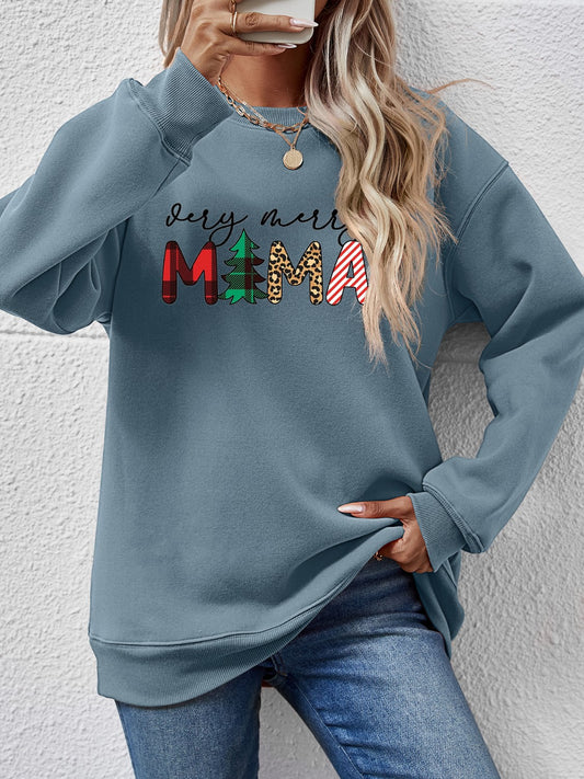 Letter Graphic Round Neck Long Sleeve Sweatshirt