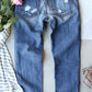 US Flag Mid-Rise Waist Straight Jeans