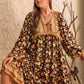 Plus Size Printed V-Neck Balloon Sleeve Dress