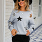 Star Pattern Round Neck Dropped Shoulder Sweater