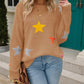 Star Pattern Round Neck Fuzzy Sweater