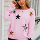 Star Pattern Round Neck Dropped Shoulder Sweater