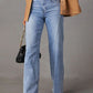 High Waist Straight Jeans with Pockets