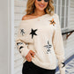 Star Pattern Round Neck Dropped Shoulder Sweater