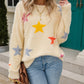 Star Pattern Round Neck Fuzzy Sweater