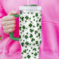 Dark Green Clover Print Thermos Cup with Handle 1200ml