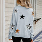 Star Pattern Round Neck Dropped Shoulder Sweater