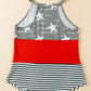 Star and Stripe Color Block Curved Hem Tank