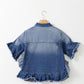 Ruffled Raw Hem Half Sleeve Denim Top