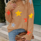 Star Pattern Round Neck Fuzzy Sweater