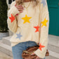 Star Pattern Round Neck Fuzzy Sweater